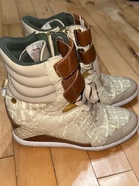 Reebok Cream and Brown High-Top Wedge Sneakers